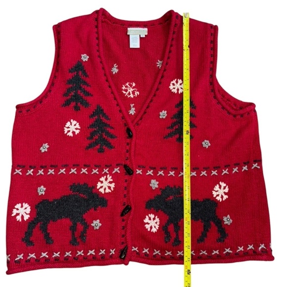 Coldwater Creek Red Moose Snow Christmas Holiday Vest Wool Women’s 1X Winter - Picture 11 of 11